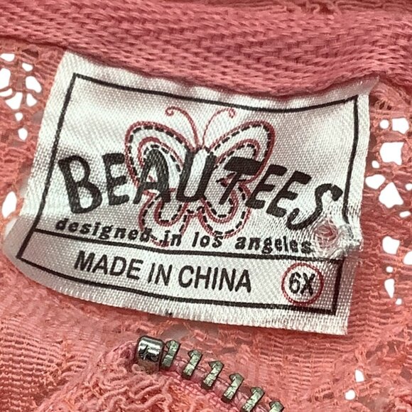 Beauttees Pink Lace Kids Jacket With Asymmetrical Zipper Closure Size 6X - Picture 3 of 8